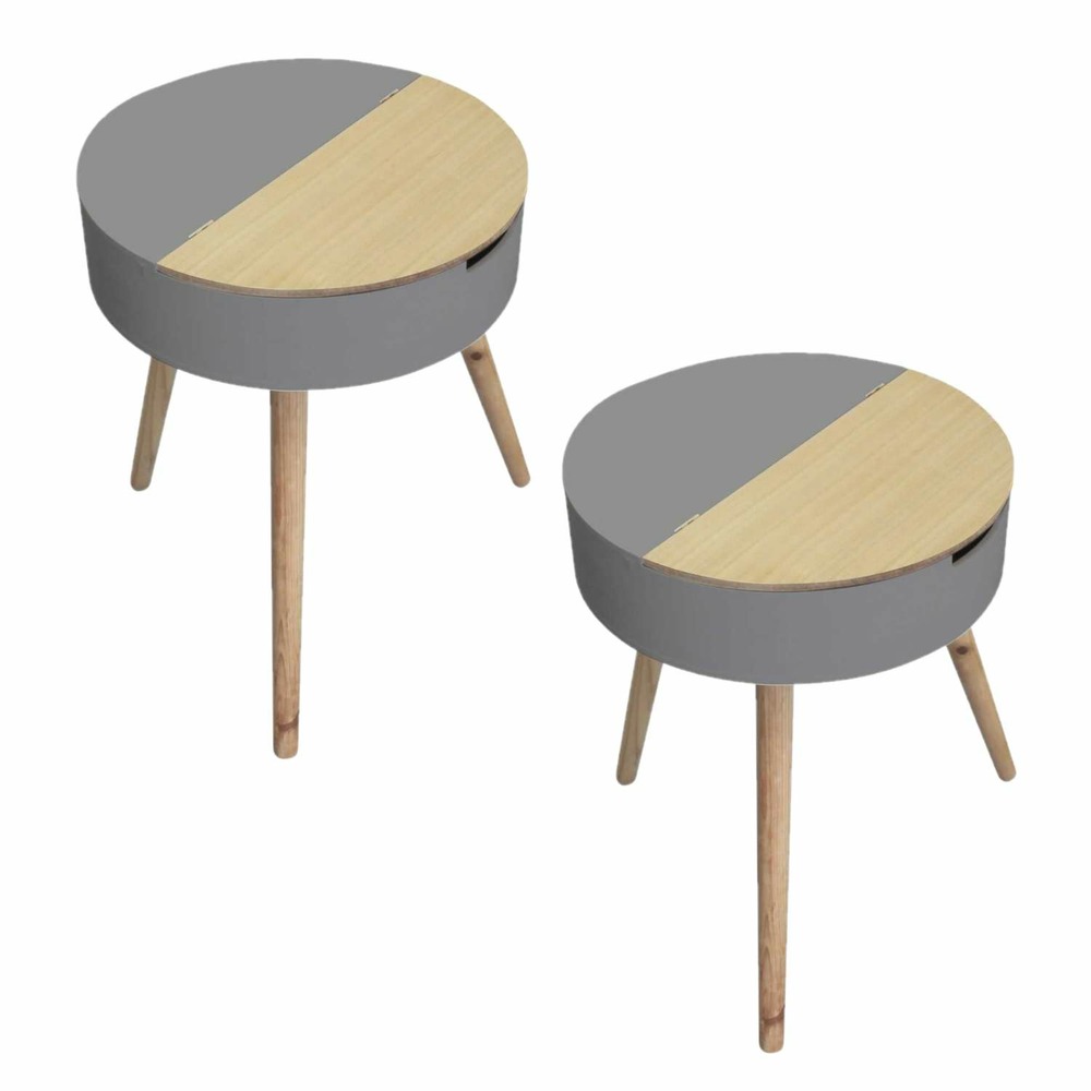 2 tables de nuit coffre scandinave - diam. 45 cm - gris
