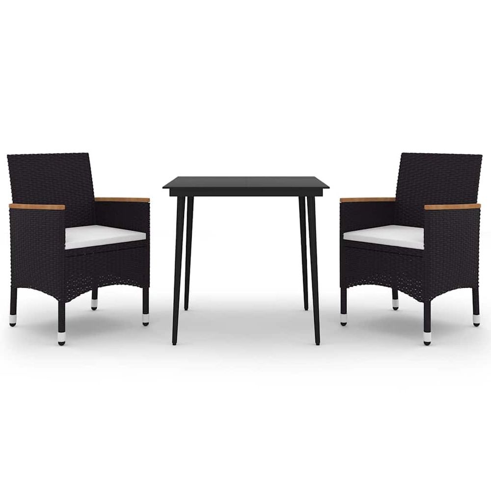 Ensemble à manger de jardin coussins 3 pcs résine tressée verre