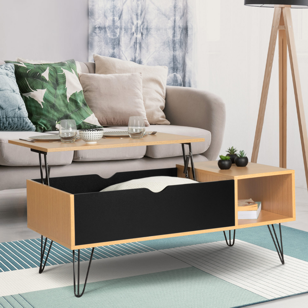Table basse plateau relevable rectangulaire noemi bois pied épingle
