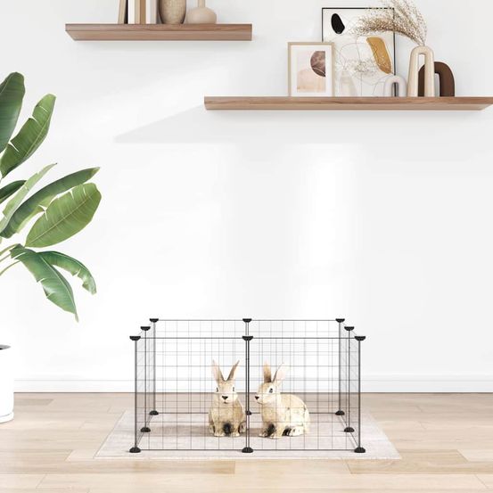 Cage modulable 8 panneaux pour lapin et cochon d'inde acier noir extérieur