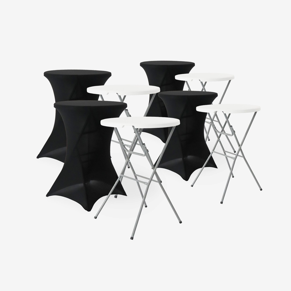 Lot de 4 tables hautes de réception pliantes acier avec housse de protection housse en polyester gala