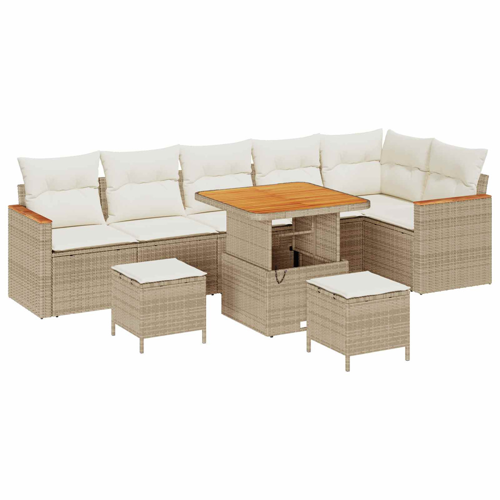 Ensemble de canapé de jardin 9 pcs beige polyrotin
