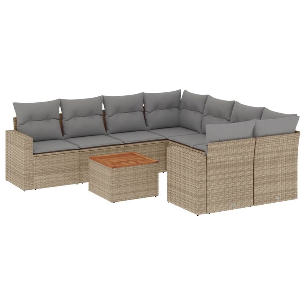 Salon de jardin avec coussins 9 pcs beige résine tressée