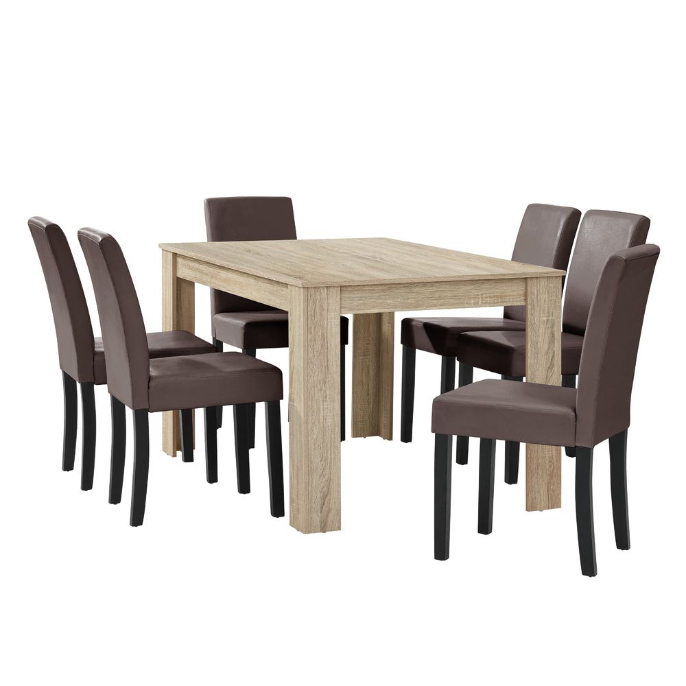 Table à manger avec 6 chaises marron 140 x 90 cm brun