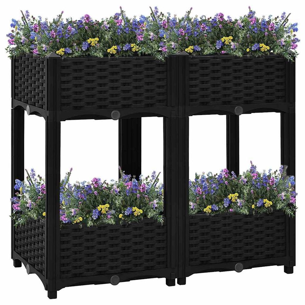 Jardinière haute sur pieds 80 cm avec étagère polypropylène balcon noir