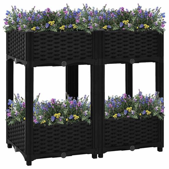 Jardinière haute sur pieds 80 cm avec étagère polypropylène balcon noir