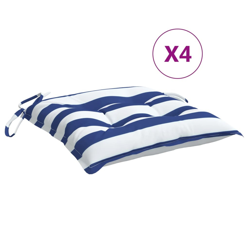 Coussins de chaise lot de 4 rayures bleues blanches 40x40x7 cm
