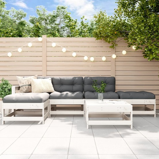 Salon de jardin 6 pcs blanc bois de pin massif
