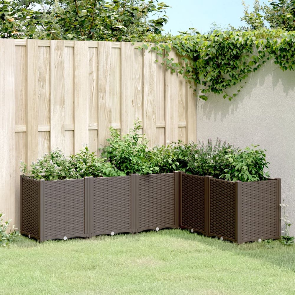 Grand bac à fleurs modulable polypropylène pour terrasse carré potager aspect rotin 160x120x53 cm marron