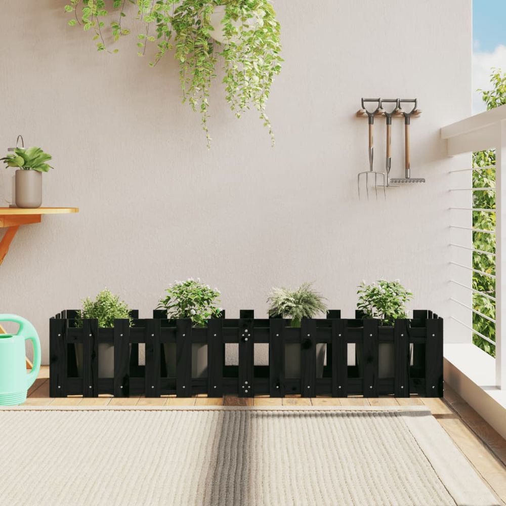 Jardinière surélevée bois de pin pour potager et balcon noir 150x30x30cm