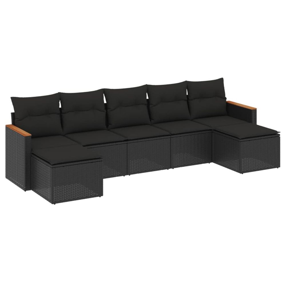 Salon de jardin 7 pcs avec coussins noir résine tressée