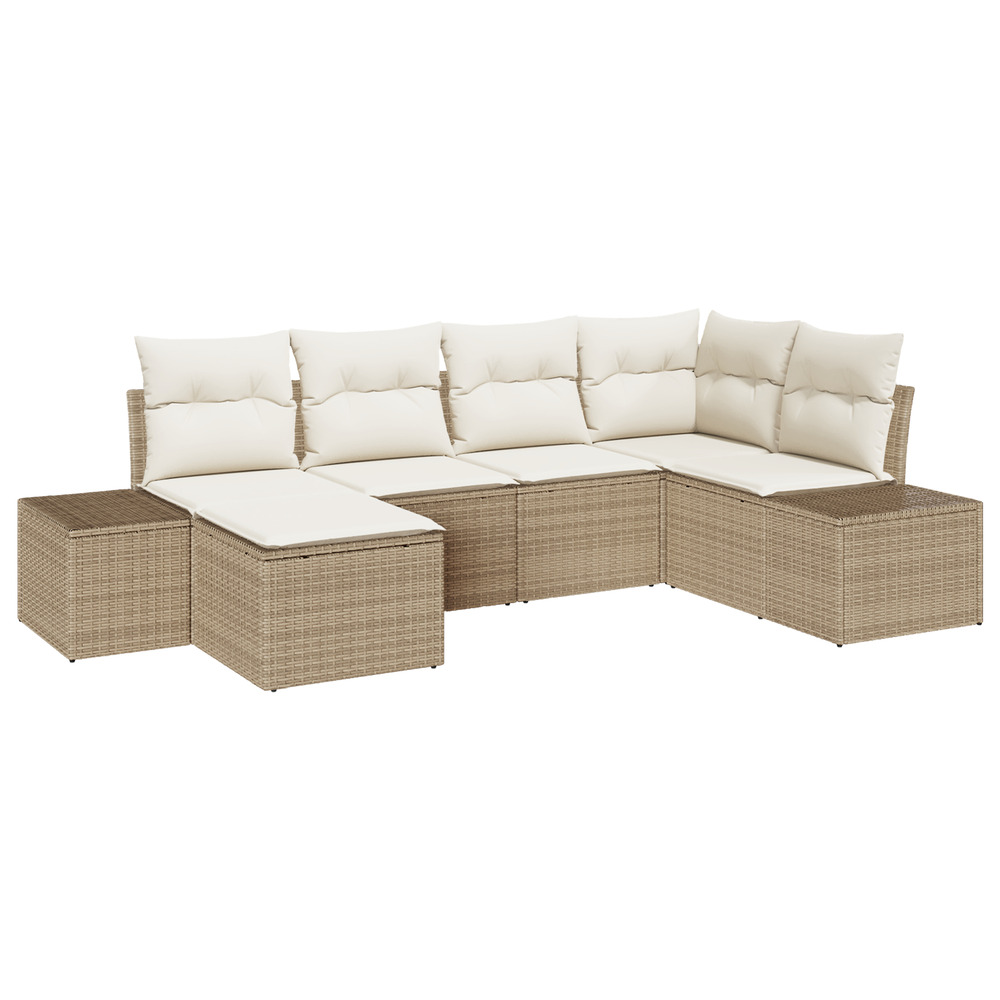 Ensemble de canapé de jardin 6 pièces avec coussins - rattan poly beige