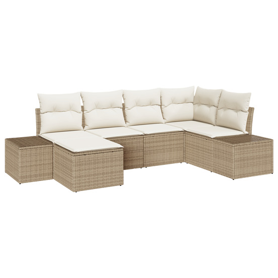 Ensemble de canapé de jardin 6 pièces avec coussins - rattan poly beige