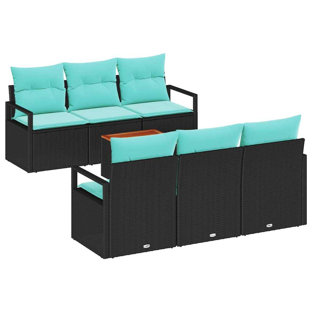 Ensemble de canapé de jardin avec coussin 7 pcs noir polyrotin