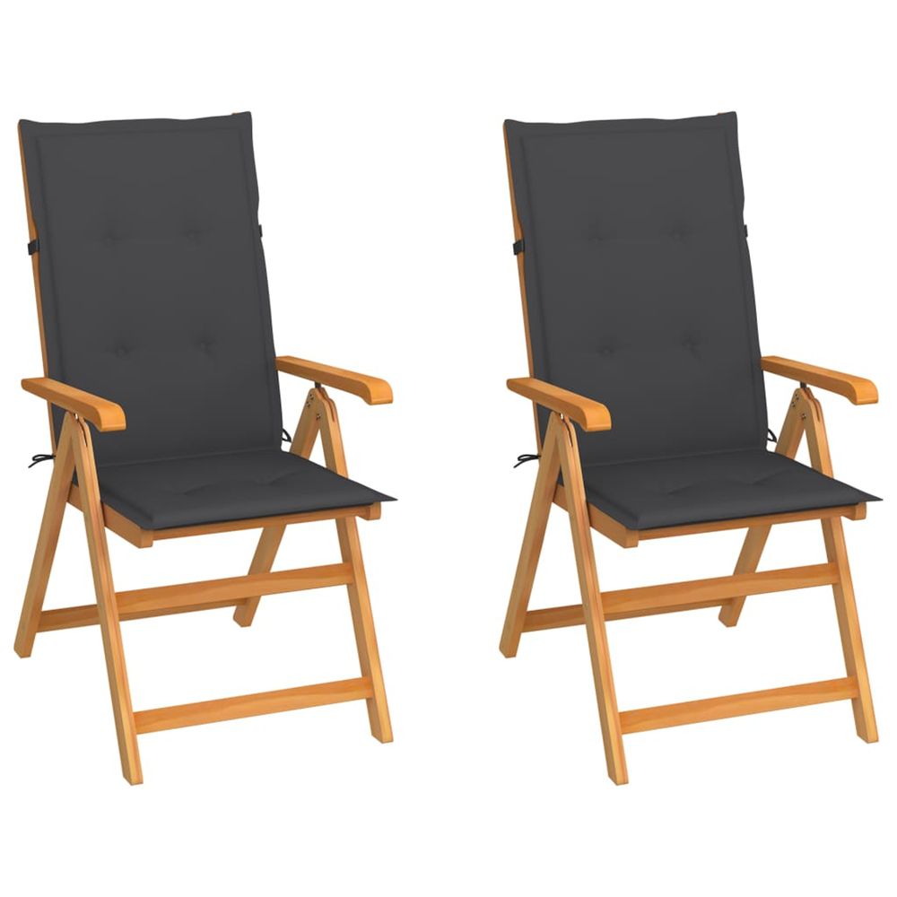 Chaises pliantes (lot de 2) avec coussins anthracite, en teck massif