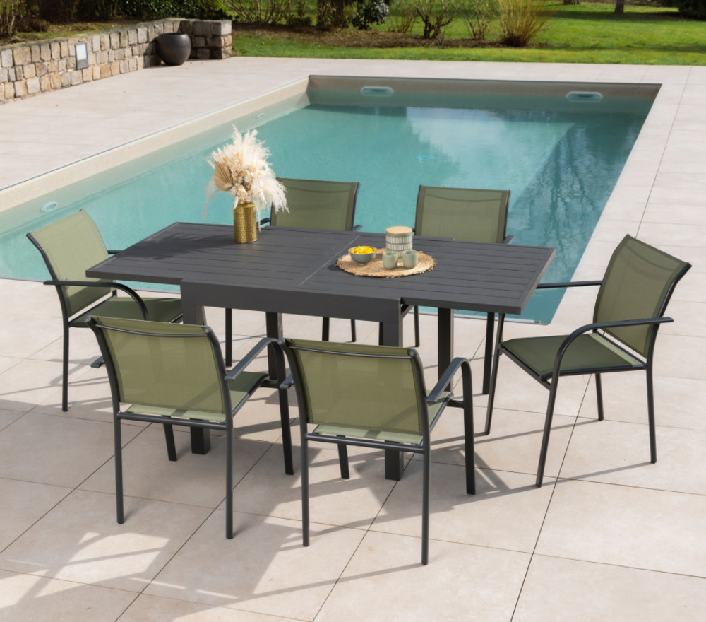 Ensemble table et chaises de jardin - 6 places - vert sauge - honfleur beziers