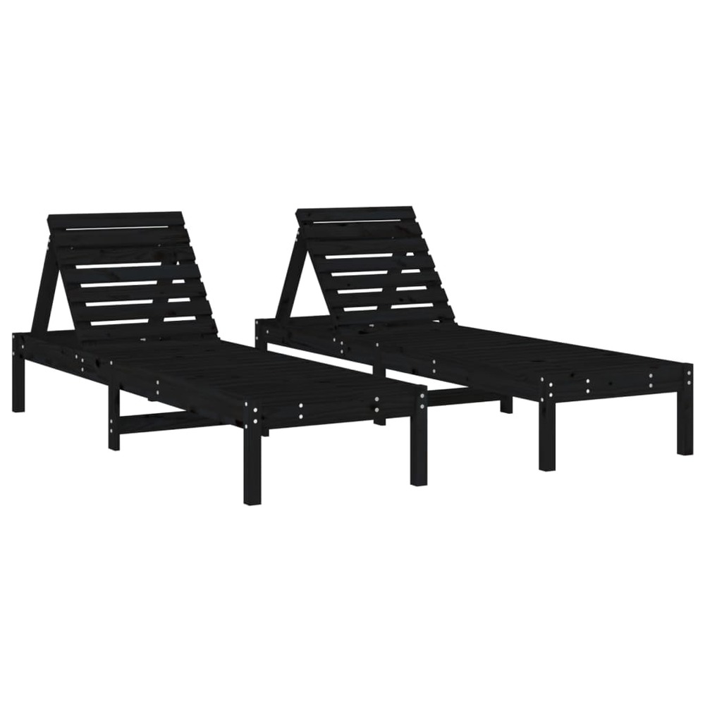 Chaises longues lot de 2 noir 199,5x60x74 cm bois massif de pin