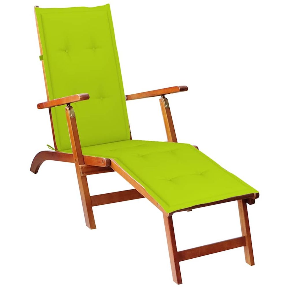 Chaise longue d'extérieur repose-pied et coussin acacia solide bain de soleil