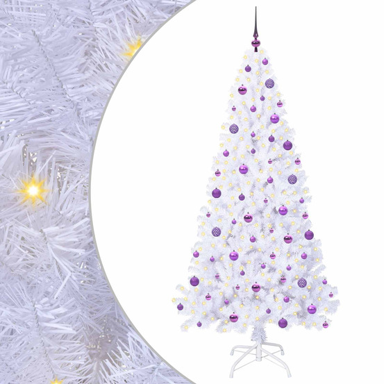 Sapin de noël artificiel avec 300 led blanc 210 cm pvc et acier