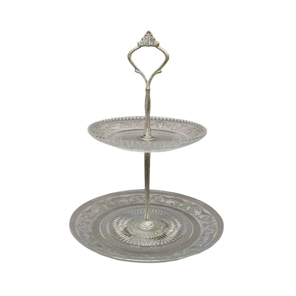Plat à gâteaux 2 étages en métal et verre blanc ø. 20 x 26 cm