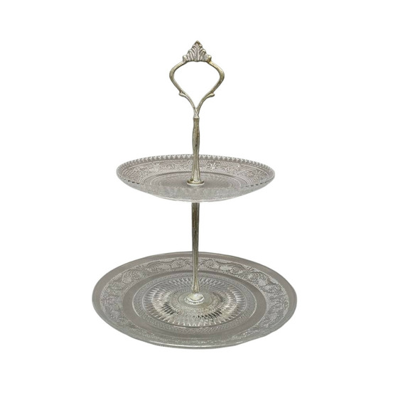 Plat à gâteaux 2 étages en métal et verre blanc ø.20 x 26 cm