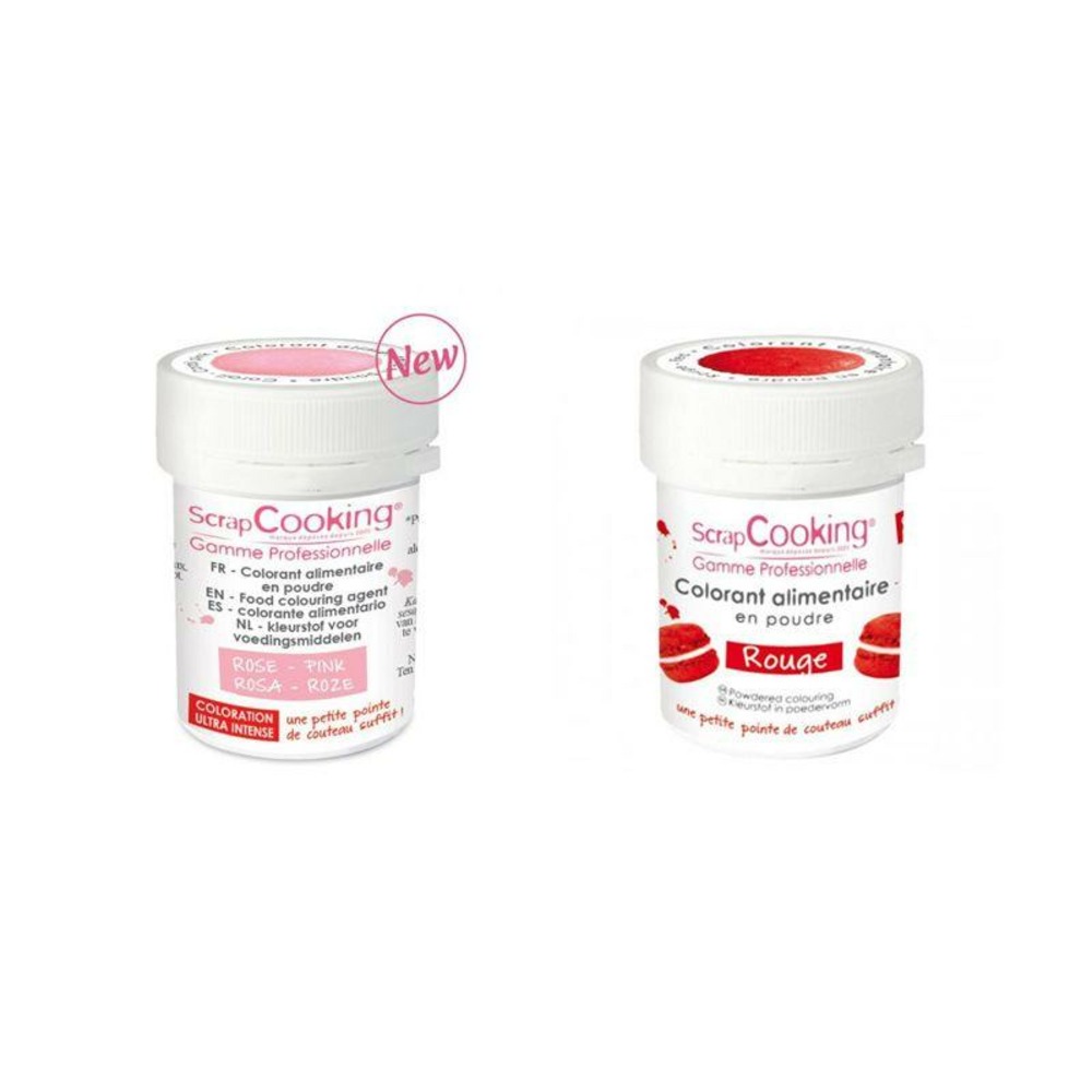 2 colorants alimentaires en poudre - rose poudré-rouge