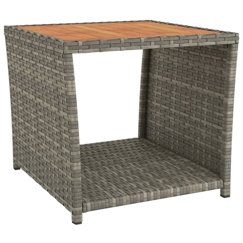 Table à thé et dessus en bois gris résine tressée acacia massif