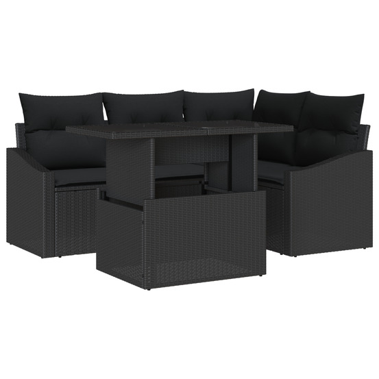 Ensemble de canapé de jardin 5 pièces avec coussins en poly rattan noir