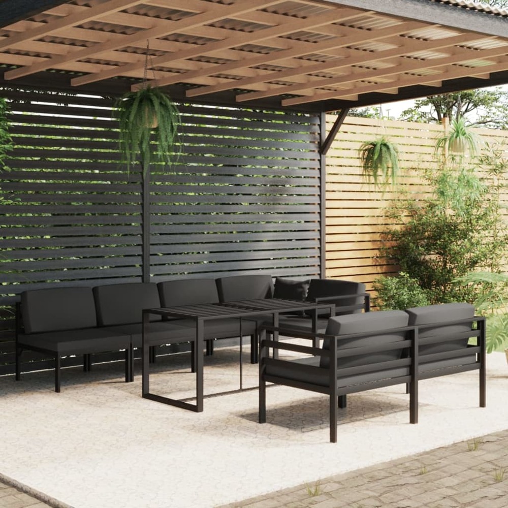 Salon de jardin 8 pcs avec coussins aluminium anthracite