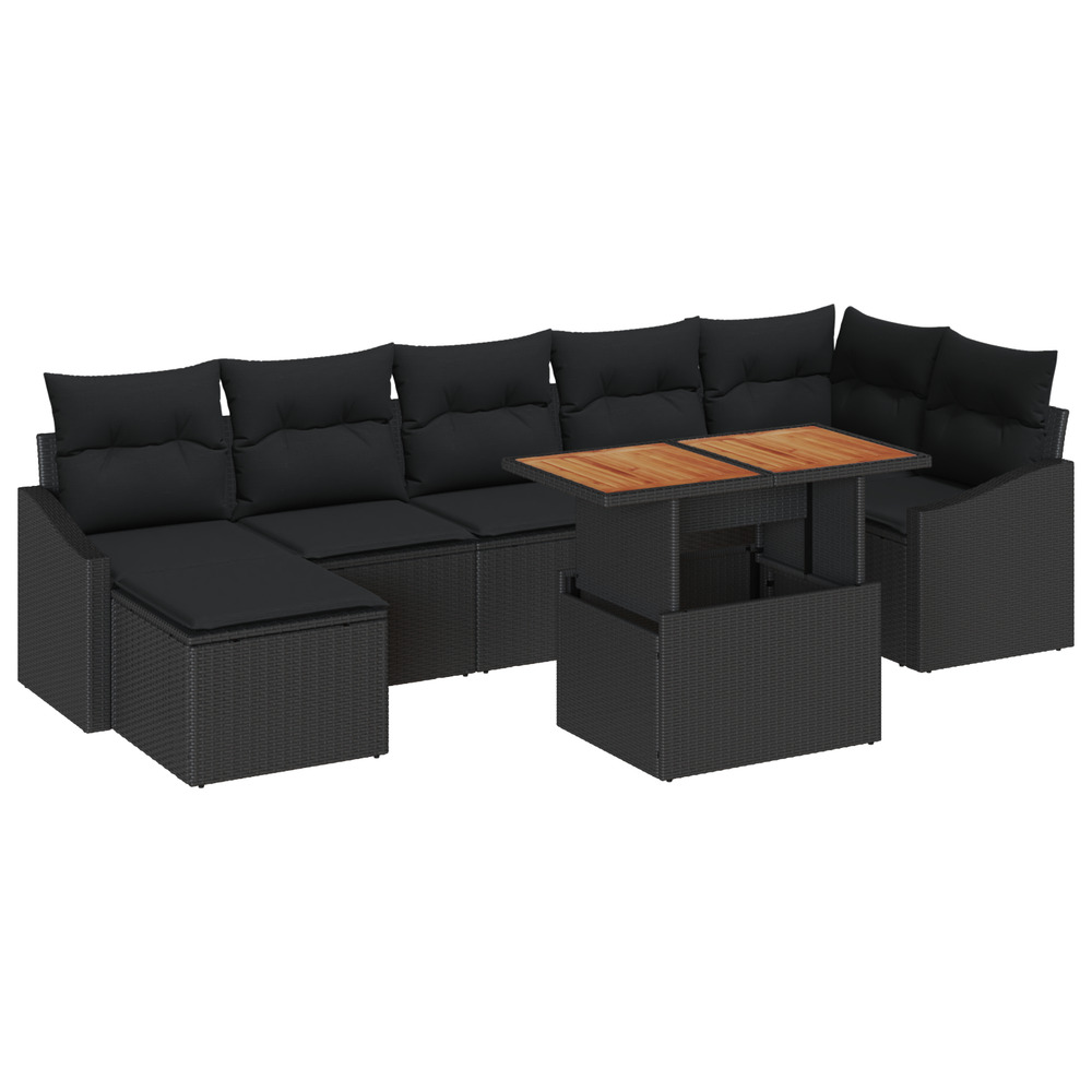 Ensemble de canapé de jardin 8 pièces avec coussins noir rotin polyéthylène