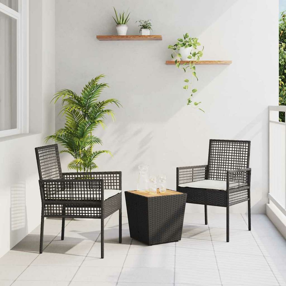 Ensemble bistro de jardin 3 pcs noir polyrotin