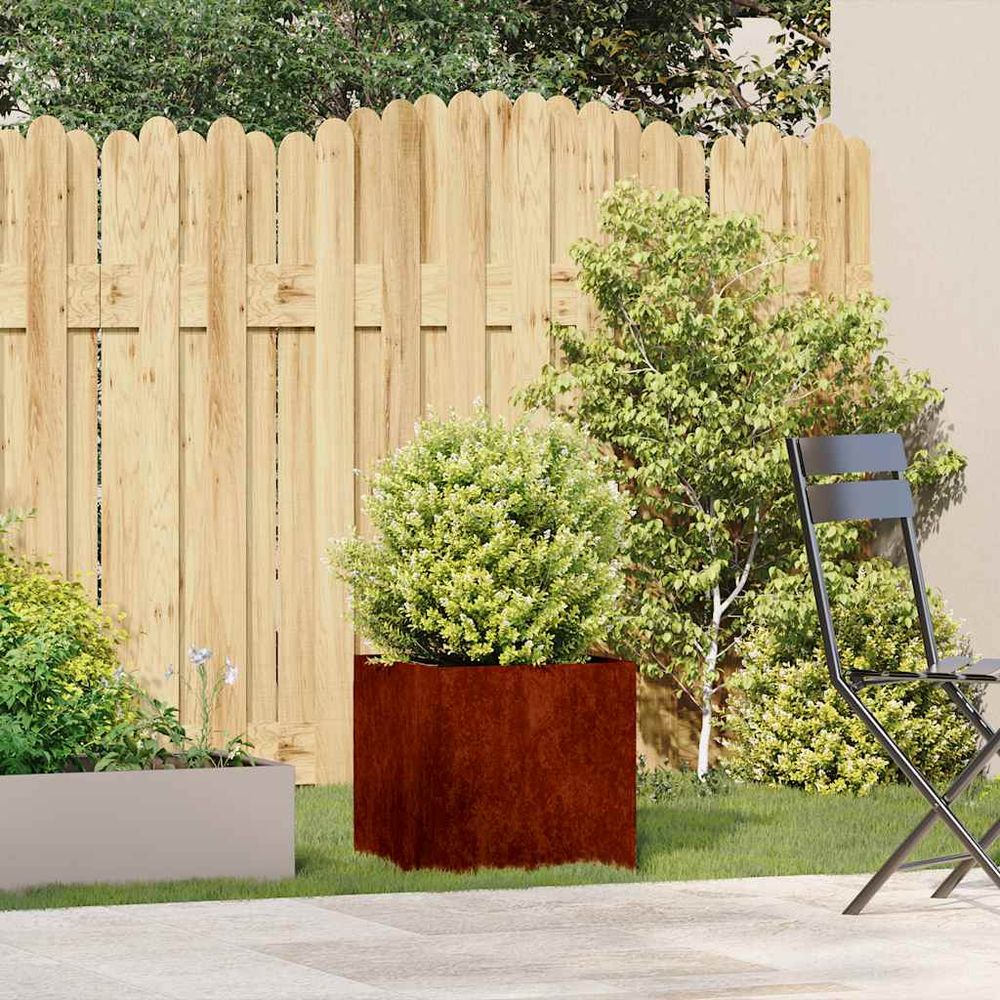 Jardinière carrée acier corten effet rouillé pour jardin 40x40x40cm