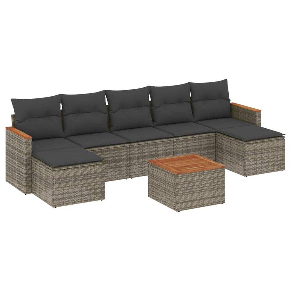 Salon de jardin 8 pcs avec coussins gris résine tressée