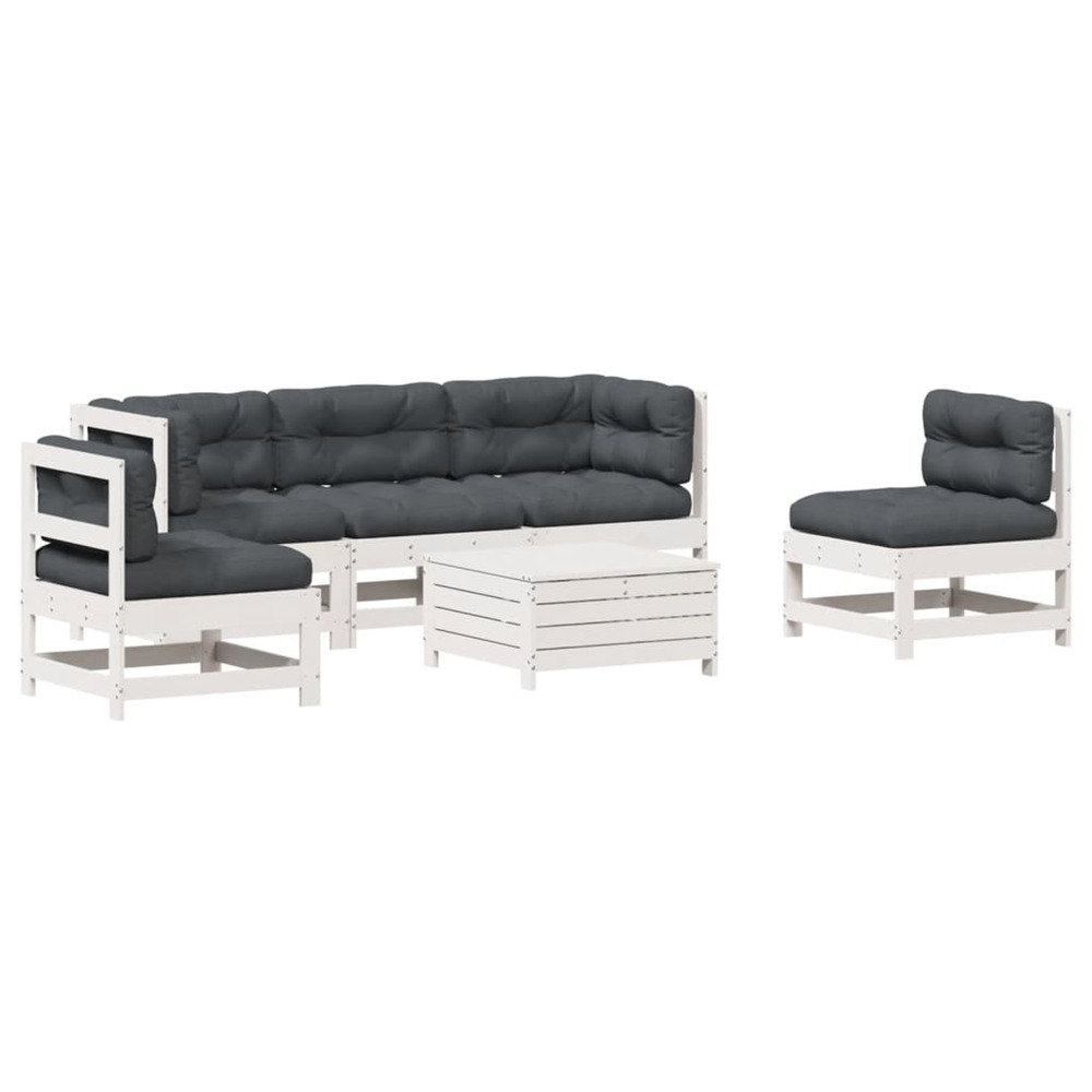 Salon de jardin avec coussins 6 pcs blanc bois de pin massif