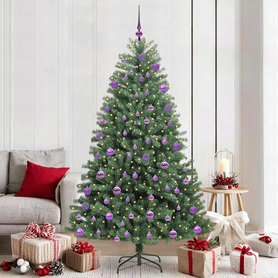 Créez la magie de noël : sapin artificiel 210 cm avec led scintillantes et décorations complètes