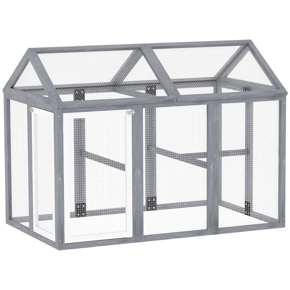 Enclos poulailler modulable bois sapin jardin volière spacieuse 140x88cm gris