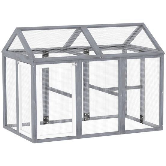 Enclos poulailler modulable bois sapin jardin volière spacieuse 140x88cm gris