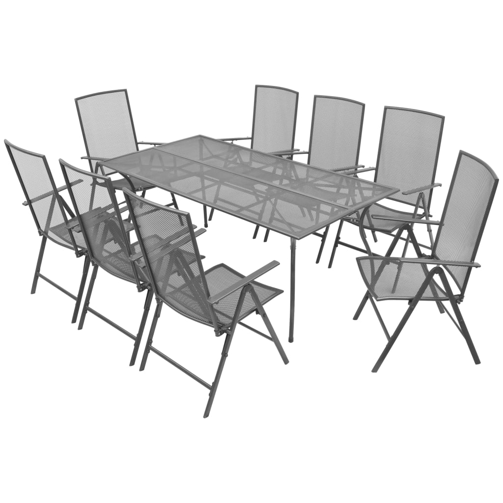 Mobilier à dîner 9 pcs et chaises pliables acier anthracite