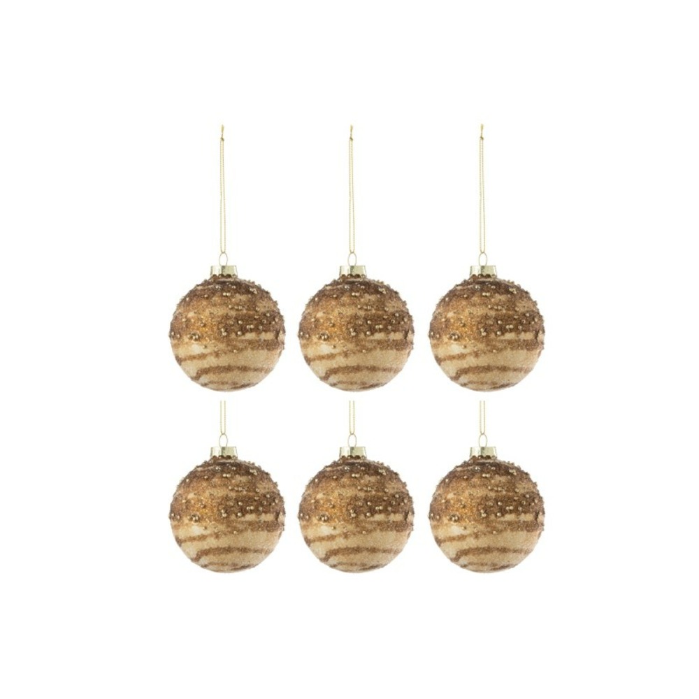 Boite de 6boules de noël en verre marron 8x8x8 cm