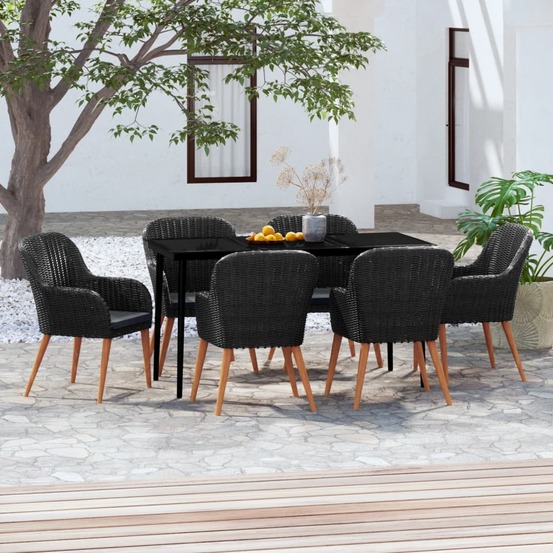 Ensemble à manger de jardin avec coussins 7 pcs noir