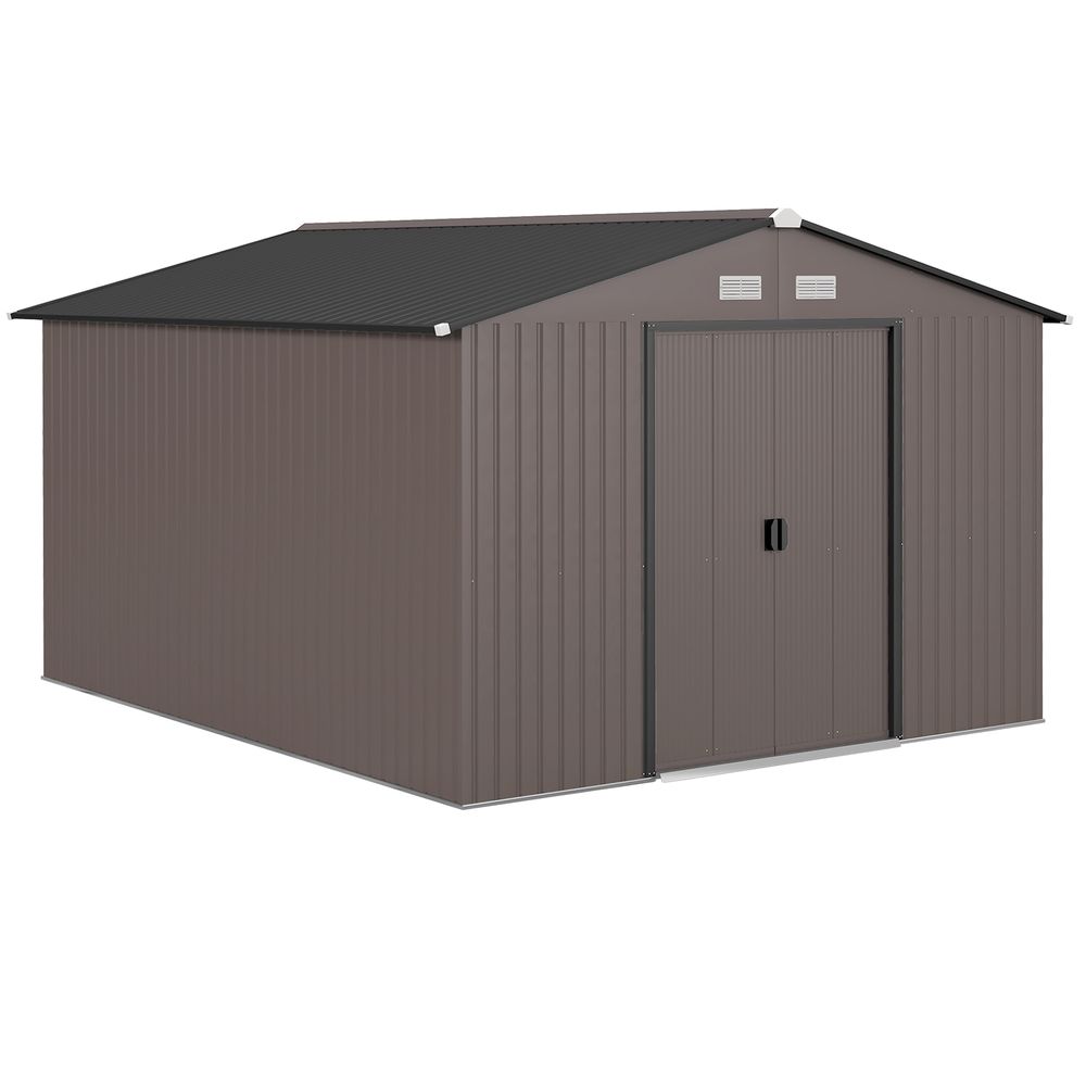Grand abri de jardin acier rangement extérieur double porte 277x322x192cm brun - comfortxl outdoor living