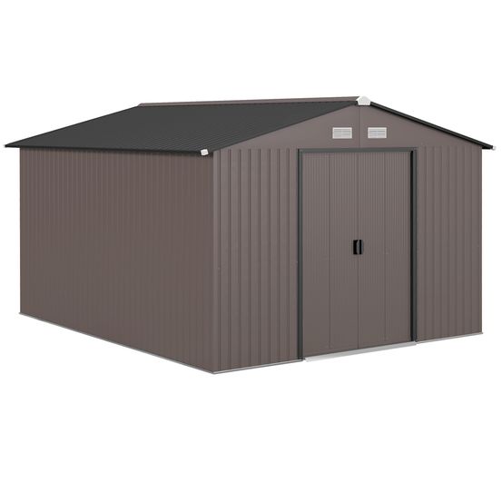 Grand abri de jardin acier rangement extérieur double porte 277x322x192cm brun - comfortxl outdoor living