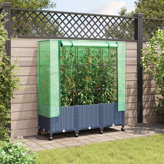 Lot 3 grandes jardinières serre polypropylène extérieur protection plantes gris bleu