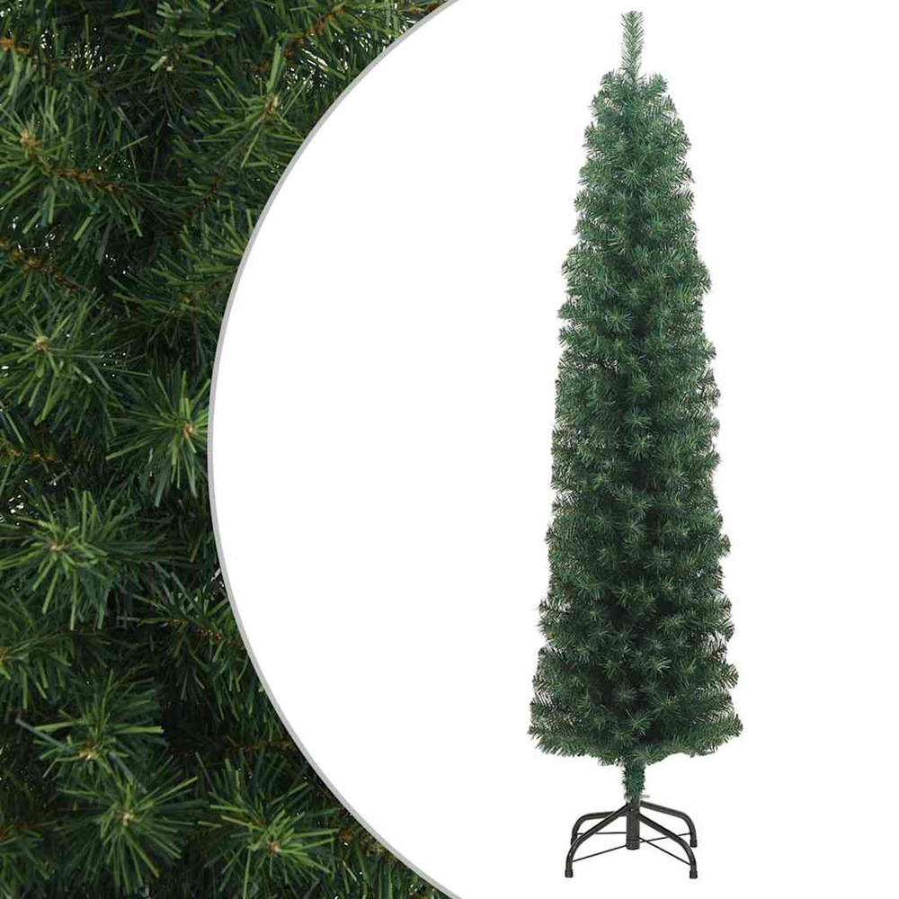 Sapin de noël artificiel mince avec support vert 180 cm pvc