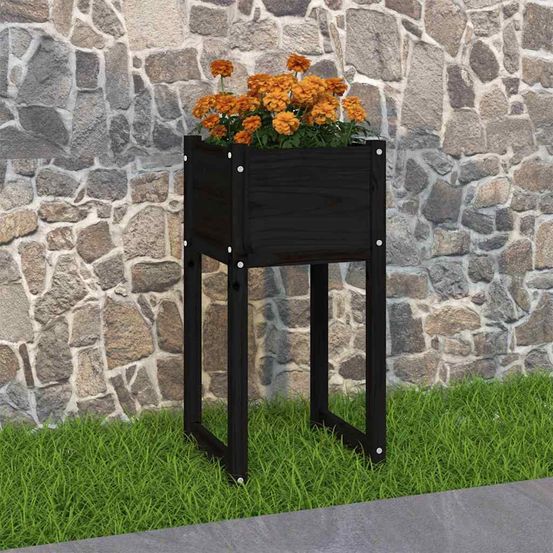 Jardinière haute en bois de pin massif pour jardin balcon noir 40x40x81 cm