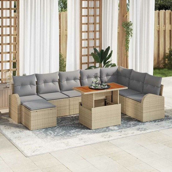 Ensemble de canapé de jardin 9 pcs beige poly rotin