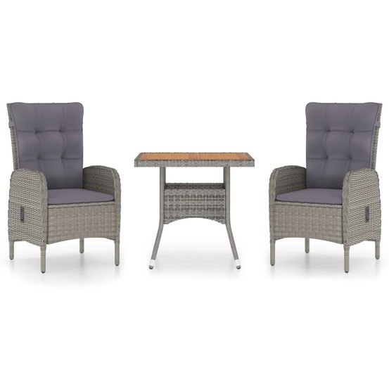 Ensemble à manger de jardin 3 pcs résine tressée et acacia gris
