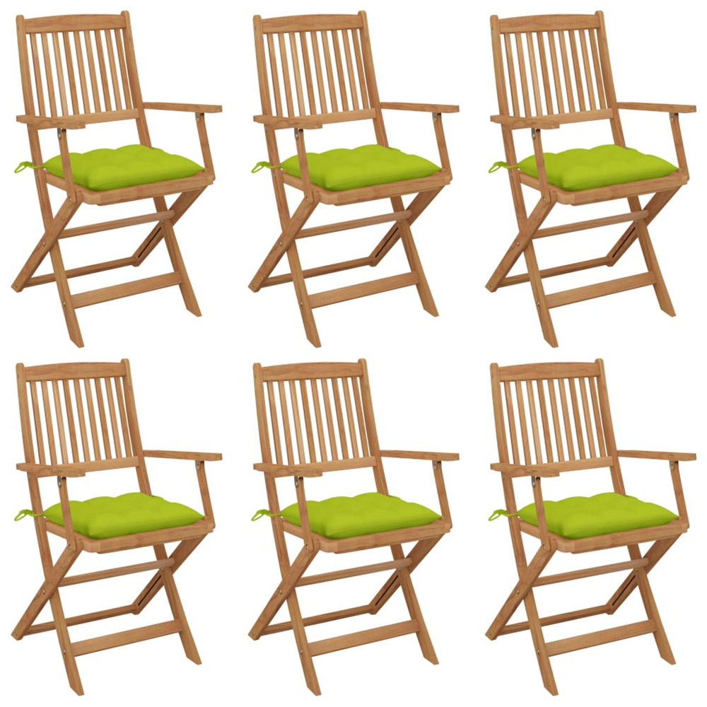 Chaises pliables de jardin lot de 6 avec coussins bois d'acacia