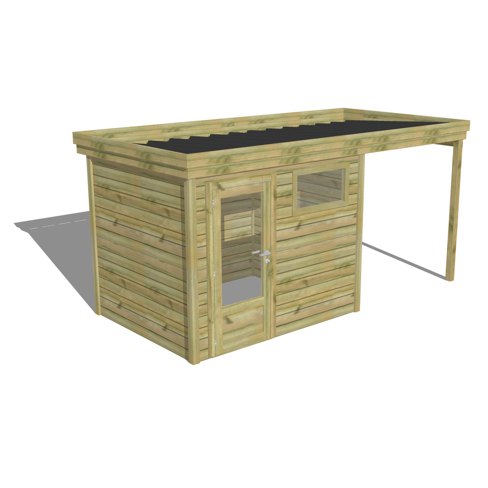 Abri de jardin bois pin traité autoclave 27mm - 4,64x2,14m / 10m2 - bac acier - abri français