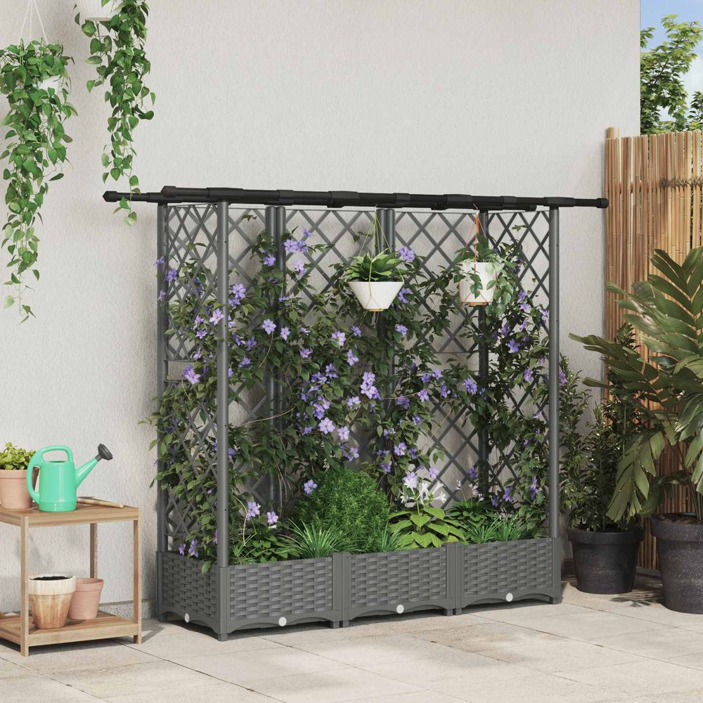 Jardinière surélevée polypropylène extérieur plantes grimpantes 164x40x121cm gris